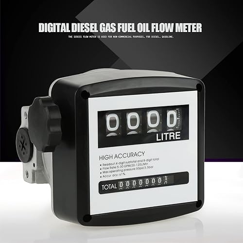 Mechanical Meter, 4 Digital Fuel Meter 1 Inch High Accuracy Gas Oil Flowmeter Counter Gauge with LCD Digital Display for Measuring, Kerosene, Gasoline - Poueer