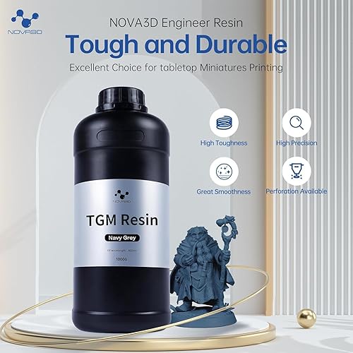 NOVA3D 16K TGM 3D Printer Resin,Tabletop Gaming,High Toughness,Impact Resistance Ultra Precision,405nm LCD Rapid Photopolymer Resin for Board Game Character Model LCD 3D Printing Navy Grey Resin 1kg - Poueer
