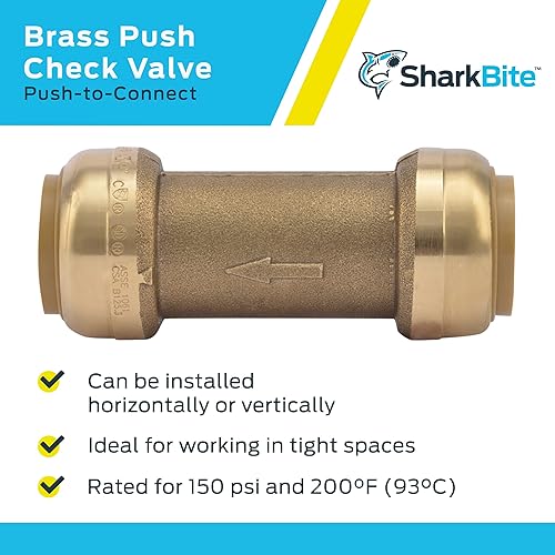 SharkBite 1 Inch Check Valve, Push to Connect Brass Plumbing Fitting, PEX Pipe, Copper, CPVC, PE-RT, HDPE, U2020-0000LFA - Poueer
