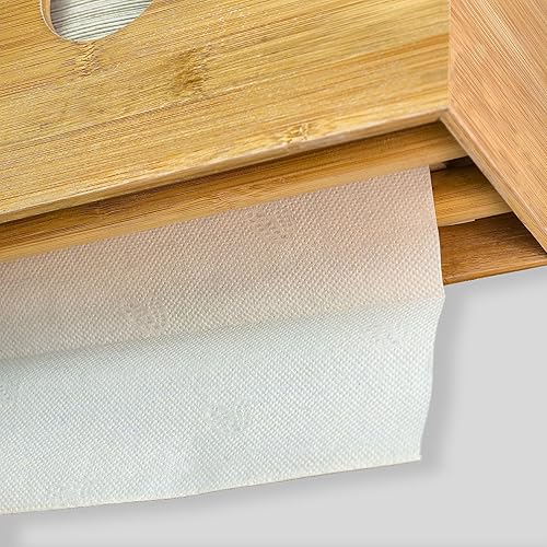 eBun Bamboo Folded Paper Towel Holder – Wall Mount & Countertop Paper Towel Dispenser for Bathroom, Kitchen & Office – Fits C-Fold, Multifold, Z-Fold Towels – Rustic Modern Design, Black - Poueer