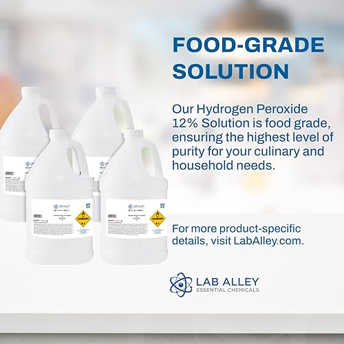 Hydrogen Peroxide 12% Food Grade, Kosher Certified, Halal, GMO-Free, Ideal for Kitchen, Laundry, Bath, Home - 1 Gallon - Poueer