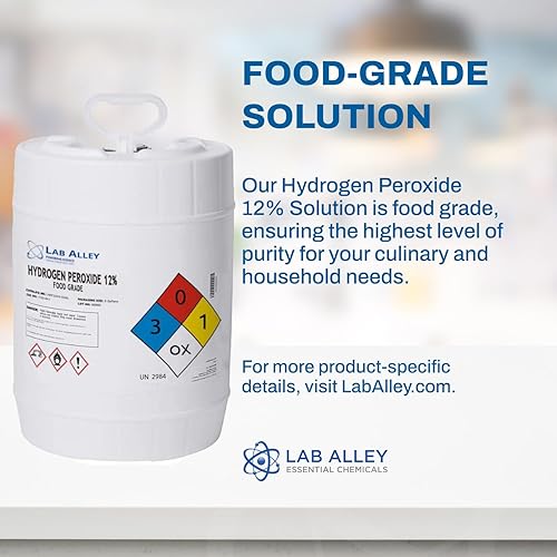 Hydrogen Peroxide 12% Food Grade, Kosher Certified, Halal, GMO-Free, Ideal for Kitchen, Laundry, Bath, Home - 1 Gallon - Poueer
