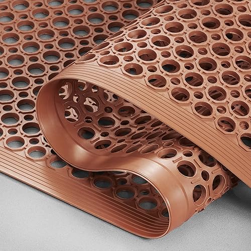 Consolidated Plastics Lightweight DEK-Mat, Anti-Fatigue Kitchen Mat with Holes, 3'x5', Grease Resistant Red - Poueer