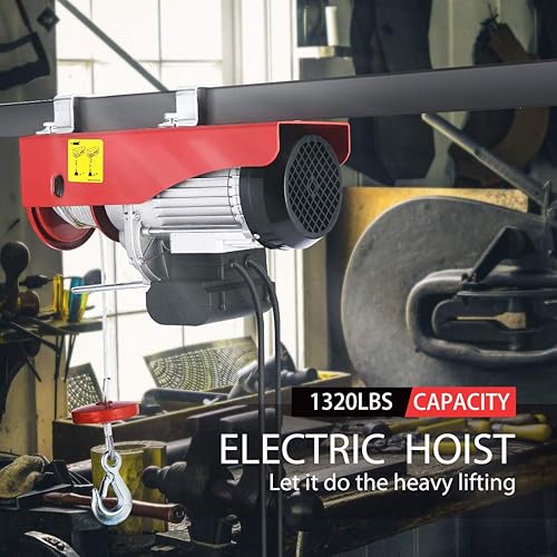 VIVOHOME Electric Hoist, 110V 440 Lbs Winch with Remote Control, Zinc-Plated Steel Wire Hoist for Garage, Warehouses, Factories 38ft Lifting Height with Emergency Stop Switch ETL Listed - Poueer