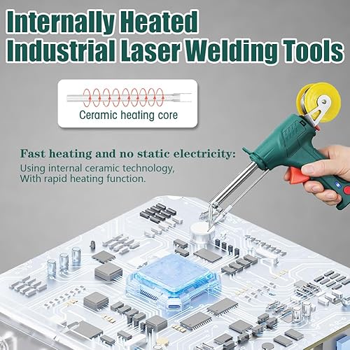 Internally Heated Industrial Laser Welding Tools, Multi-function Soldering Iron Soldering Gun Set, 3-in-1 Electric Welder, Intelligent Control,Rapid Heating for Industrial&Home (Green (Internal Heat)) - Poueer