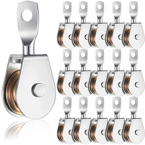 16 Pack Single Pulley Block Wheel 4' x 1.57' x 0.98' Heavy Duty Zinc Plated Iron 360 Degree Swivel Pulley Roller for 3/8 Inch Cable Wire Rope Lifting Rigging, Working Load 420 Lbs - Poueer