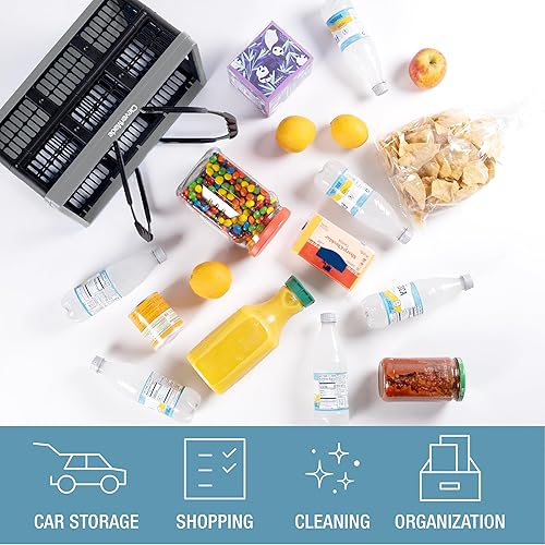 CleverMade Collapsible Shopping Basket, Ocean, 3PK - 24L (6 Gal) Reusable Plastic Grocery Shopping Baskets, Holds 25lbs Per Basket - Small Foldable Storage Crates with Handles - Poueer