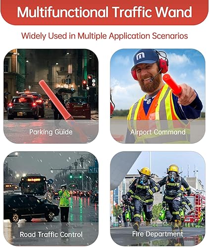 16 inch LED Traffic Control Batons, Signal Traffic Wand with 2pc C Dry-Cell Batteries(Not Include), Safety Air Marshaling Wand for Parking, Airport and Road Traffic Contol, Orange 2PCS - Poueer