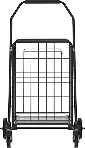 Shopping Cart with Shelf,Grocery Cart on Wheels, Foldable Utility Shopping Carts with Double Basket and 360° Rolling Swivel Wheels for Groceries Laundry - Poueer