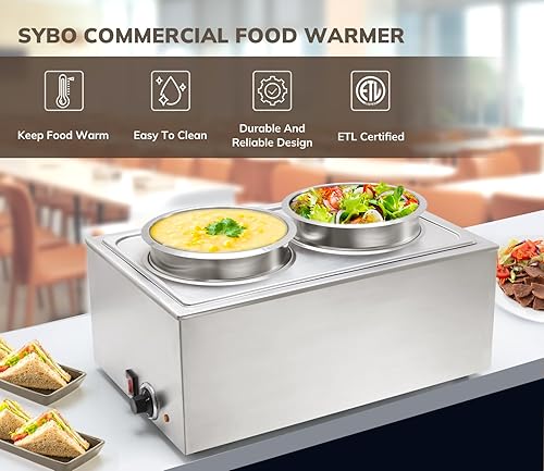 SYBO Commercial Grade Stainless Steel Bain Marie Buffet Food Warmer Steam Table for Catering and Restaurants, Good for Parties Buffet Servers and Warmers, 3 Sections with Tap, Sliver - Poueer