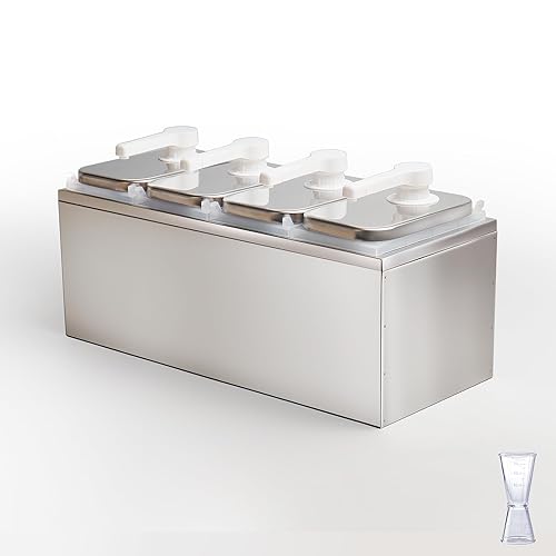 Condiment Pump Dispenser, Stainless Steel Ketchup Pump Dispenser with Measuring Jigger Set-Detachable Leak-Proof Design|for Sauce Honey Syrup Dressing|Commercial & Home Kitchen Use (2L-4jars) - Poueer