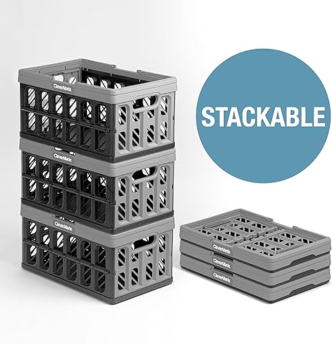 CleverMade Collapsible Shopping Basket, Ocean, 3PK - 24L (6 Gal) Reusable Plastic Grocery Shopping Baskets, Holds 25lbs Per Basket - Small Foldable Storage Crates with Handles - Poueer