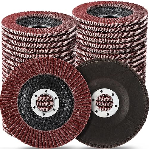 Landhoow 40 Pack Flap Discs 4 1/2 Inch for Angle Grinder 4.5 x 7/8 Inch Aluminum Oxide Sanding Grinding Wheels Grinding Discs Abrasives Flapper Wheel for Wood Metal Sanding (40, 60, 80, 120 Grit) - Poueer