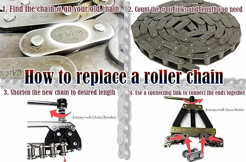 Jeremywell 60SS Stainless Steel Roller Chain 10 Feet with 2 Connecting Links - Poueer