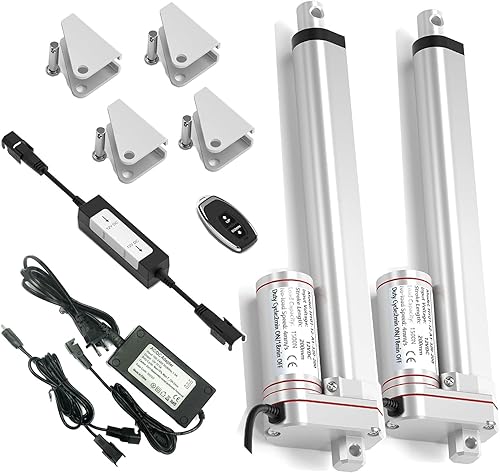2Packs 8 Inch Linear Actuator Kit 12V 1500N/330lbs Maximum Lift with Remote Controller&Mounting Brackets& Dual Adapter Cable for Lifting&Pushing - Poueer
