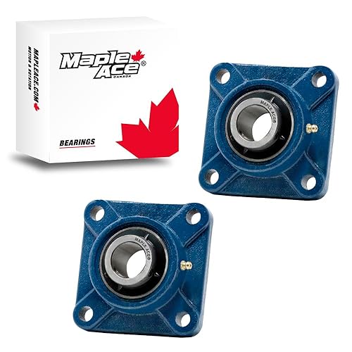 MAPLE ACE UCF207-22 Square Flange Bearing 1-3/8' Bore, 4-Bolt Self-Aligning, Solid Base, Heavy Duty (Qty 2) - Poueer