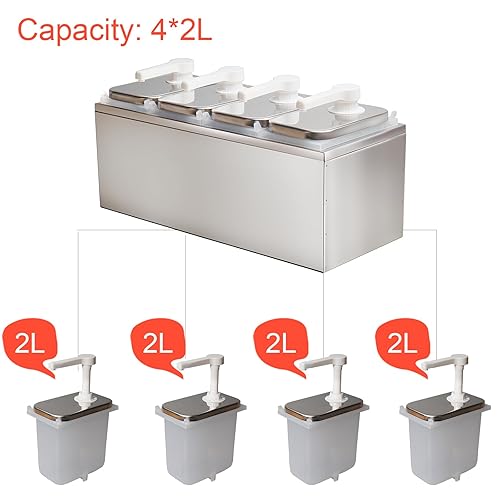 Condiment Pump Dispenser, Stainless Steel Ketchup Pump Dispenser with Measuring Jigger Set-Detachable Leak-Proof Design|for Sauce Honey Syrup Dressing|Commercial & Home Kitchen Use (2L-4jars) - Poueer