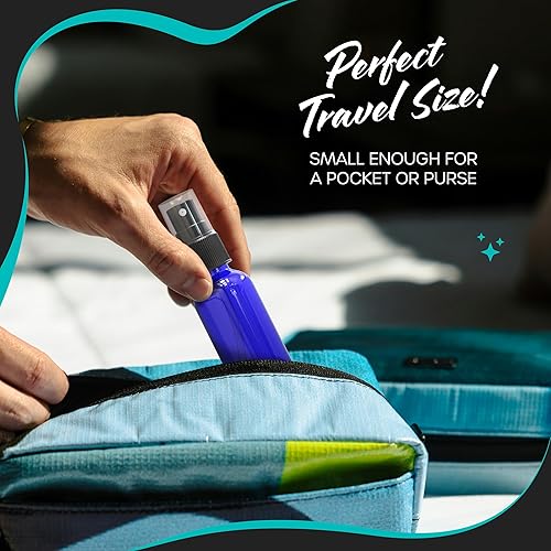 Nevlers 48 Pack Blue 1 Oz Glass Spray Bottle | The Blue Misting Glass Bottles Includes Sprayers, a Funnel & Brush with Bonus Labels to Easily Identify its Contents - Poueer