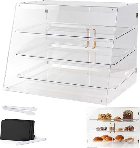 Bakery Display Case - 3-Tier Acrylic Storage for Pastries, Cookies, Desserts | Countertop Food Display for Baking Enthusiasts - Poueer