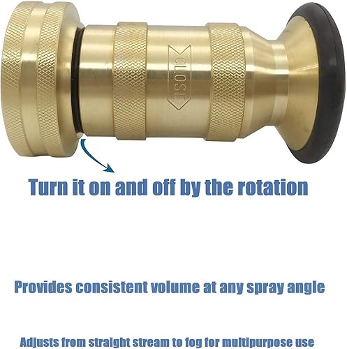 Happy Tree 1-1/2' NST/NH Fire Hose Nozzle 100 psi 85 gpm Brass Fire Equipment Heavy Duty Industrial Jet Fog Spray Nozzle Slim Neck - Poueer