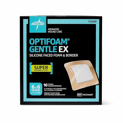Medline Optifoam Gentle EX Bordered Foam Adhesive Dressing, 6' x 6' Square (10 Count) - Poueer