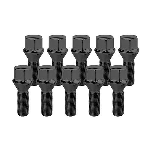 Set of 20 14x1.5 Wheel Lug Bolts 50mm Shank 17mm Hex Conical Seat, Black - Poueer