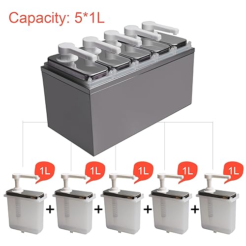 Condiment Pump Dispenser, Stainless Steel Ketchup Pump Dispenser with Measuring Jigger Set-Detachable Leak-Proof Design|for Sauce Honey Syrup Dressing|Commercial & Home Kitchen Use (2L-4jars) - Poueer