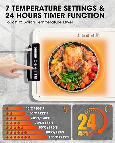 Food Warming Mat, Electric Warming Tray for Buffets Party, 7 Temp Settings, 24 Hours Timer, Fast & Full Surface Heat Food Warmer, Auto Shut-Off, Easy to Clean with Nano Material, 24'x15' - Poueer