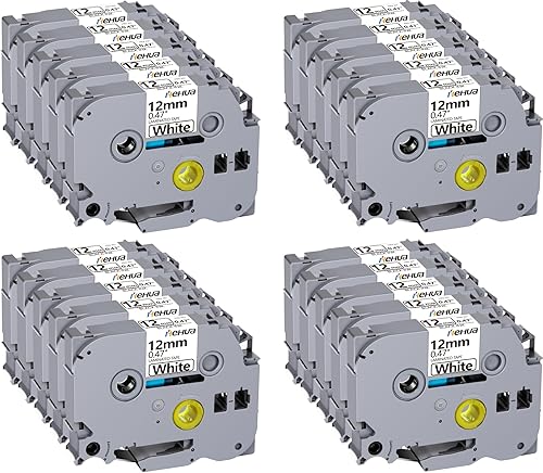 Hehua Tze Tz Tape 12mm 0.47 Laminated White Compatible for Brother P Touch Label Tape 12mm, Compatible for Brother Ptouch PT PTD210 D220 D400 D410 D600 D610BT H110, Black on White, 20 Pack - Poueer