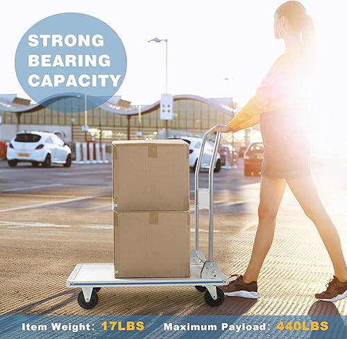 LEADALLWAY Flatbed Cart Aluminum Foldable Platform Cart 440lbs Capacity(29' Lx19 W) - Poueer