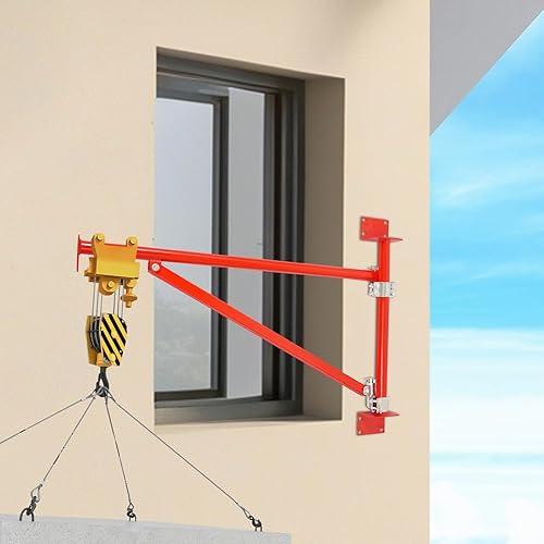 Wall Mount Jib Crane, 440lbs Capacity Wall Mount Hoist Bracket, 180° Swing Alloy Steel Heavy Duty Crane Support Arm Swing Arm Crane Bracket (Red) - Poueer