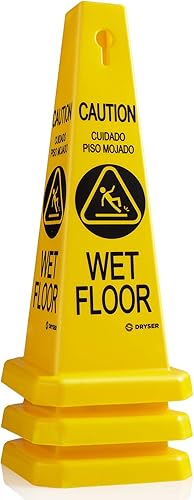Dryser 3-Pack 26' Caution Wet Floor Cones - Yellow English/Spanish Warnings - Poueer