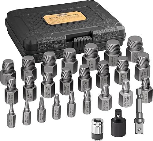 AMTOVL 27PCS Screw Extractor Set - with Adapter Hex Head Multi-Spline Easy Out Bolt Extractor Tool, 1/2' 3/8' Inch Drive Hex Head - Poueer