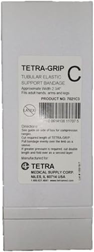 Tetra-Grip Tubular Elastic Support Bandage Size C, 2 ¾” x 11 Yd Latex-Free, One 11 yd Roll per Box - Poueer