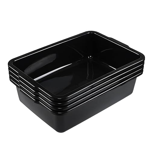 4-Pack 32 Liter Large Black Bus Tubs, Commercial Plastic Bus Trays - Poueer