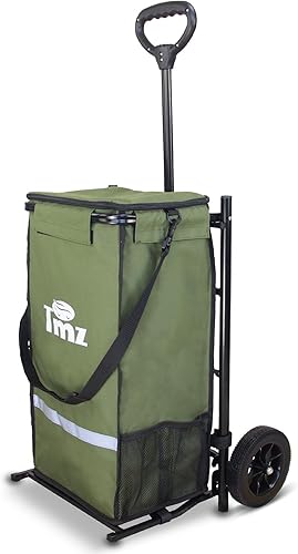 TMZ Heavy-Duty Foldable Shopping Cart with Removable Insulated Bag & Hooks - Lightweight 110 lbs Capacity Grocery Luggage Cart for Market, Travel, Laundry (Beige) - Poueer