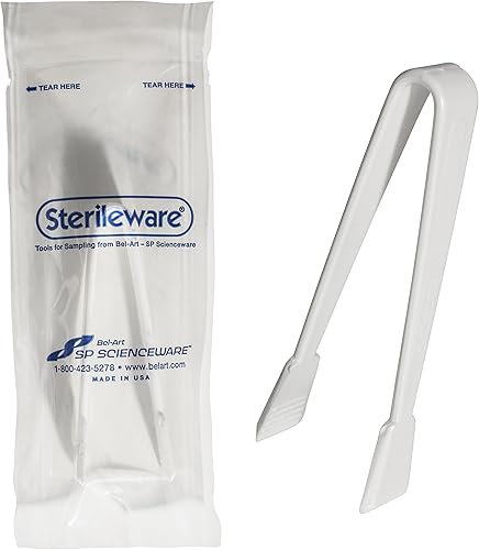 SP Bel-Art Sterileware Plastic Mini Tongs; 4¼ in., Sterile, Individually Wrapped (Pack of 25) (F37944-0000) - Poueer