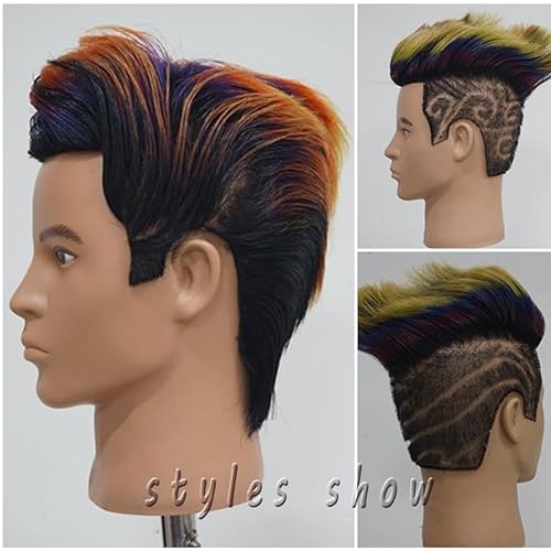 HAIRWAY Male Mannequin Head Human Hair 8 Inch Hairdresser Practice Mannequin Head with 100% Real Human Hair Cosmetology Styling Training Manikin Doll Head with Table Stand Clamp (Natural Black) - Poueer