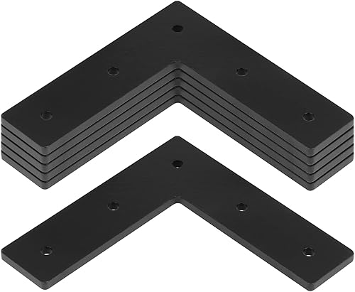 6 Pack Heavy Duty L Shape Tie Flat Mending Plate, 6' Flat Corner Brace Bracket Post and Beam Connector, 3/16' Thick - Poueer