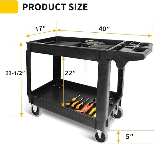 MaxWorks 80855 500-lb Utility Service PP Cart With Two Trays and Wheels 30 Inch X 16 Inch Overall Dimensions - Poueer