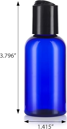 JUVITUS Cobalt Blue 2 oz Boston Round PET Bottles (BPA Free) with Black Disc Cap Dispenser (24 Pack) - Poueer
