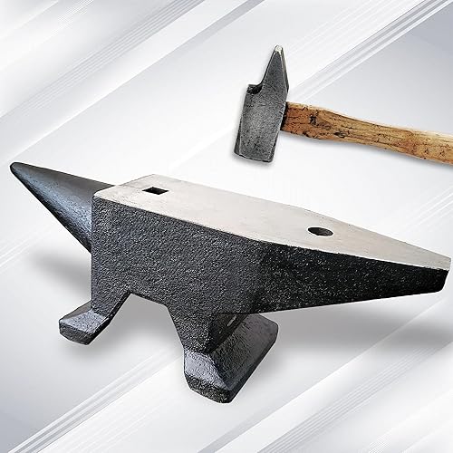 Heavy Duty Cast Steel Anvil with Round/Square Hole Large Countertop 88lb Horn Anvil Blacksmithing Metalsmith Tool Kit Stand Included - Poueer