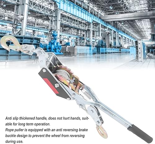 Power Cable Puller Rope Puller 2T with 2 Hooks Steel Cable, Gear Power Ratchet Automotive Hoist Cable Puller Construction Site Winch Power Puller Solid A3 Steel - Poueer