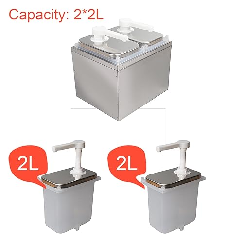 Condiment Pump Dispenser, Stainless Steel Ketchup Pump Dispenser with Measuring Jigger Set-Detachable Leak-Proof Design|for Sauce Honey Syrup Dressing|Commercial & Home Kitchen Use (2L-4jars) - Poueer