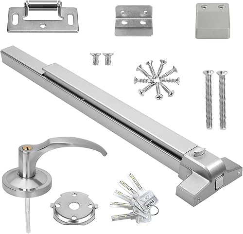31.5”/80cm Stainless Steel Commercial Door Push Bar Panic Exit Device with Exterior Lever Handle - Fits 30'-37' Wood & Metal Doors - Poueer