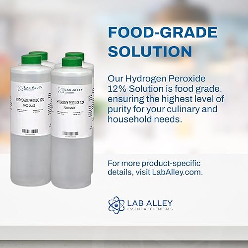 Hydrogen Peroxide 12% Food Grade, Kosher Certified, Halal, GMO-Free, Ideal for Kitchen, Laundry, Bath, Home - 1 Gallon - Poueer