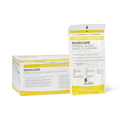 Medline SensiCare with Aloe Sterile Powder and Latex-Free Surgical Glove, Size 8, White (Pack of 100) - Poueer