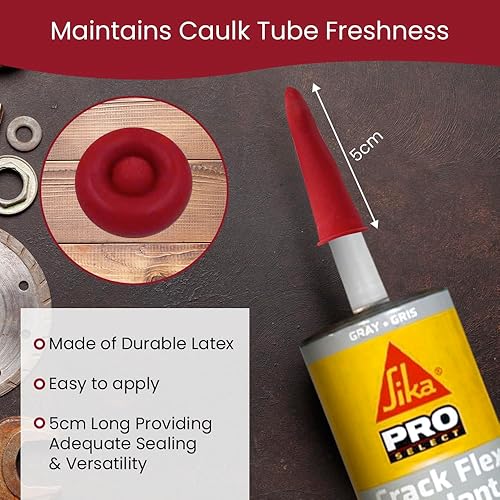 SchayCo 12 Pack Caulk Saver Caps with Case of 12 Sikaflex Crack Flex High-Performance, Textured, Self-Leveling, Polyurethane Sealant (Gray 10 Oz) - Poueer
