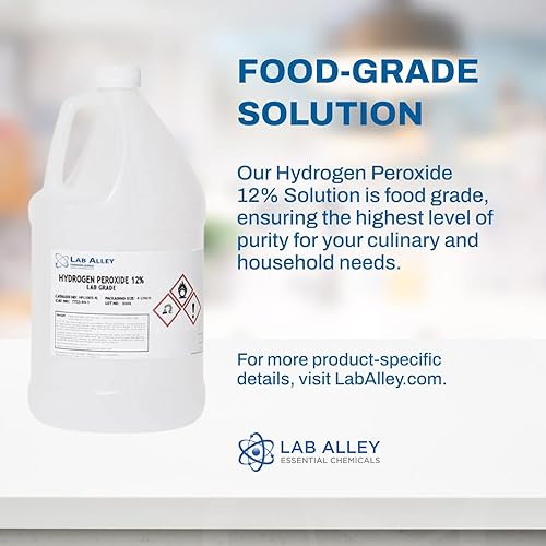 Hydrogen Peroxide 12% Food Grade, Kosher Certified, Halal, GMO-Free, Ideal for Kitchen, Laundry, Bath, Home - 1 Gallon - Poueer