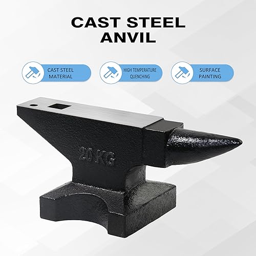 Heavy Duty Cast Steel Anvil with Round/Square Hole Large Countertop 88lb Horn Anvil Blacksmithing Metalsmith Tool Kit Stand Included - Poueer
